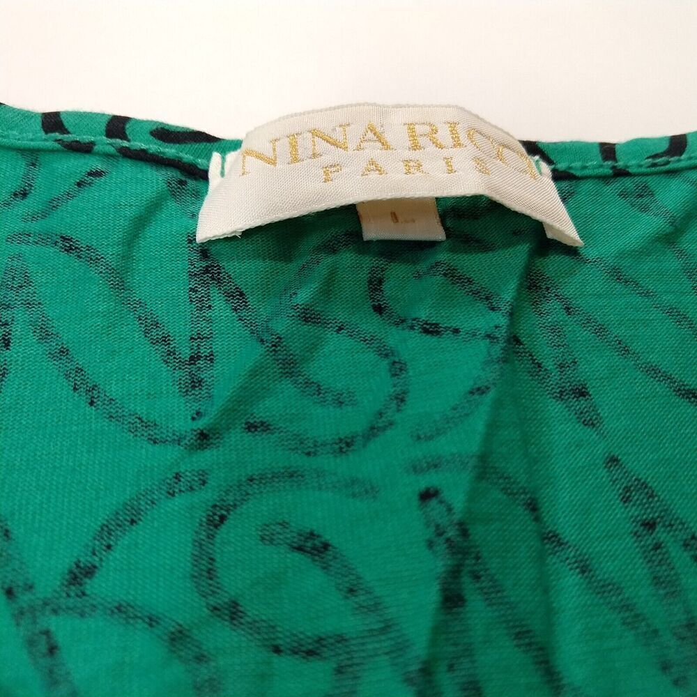 Nina Ricci Paris Vintage Women's T Shirt Top Size L New Green Logo Print - Picture 7 of 8